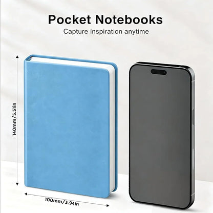 Mini PU Leather Pocket Notebook, Blank Travel Journal