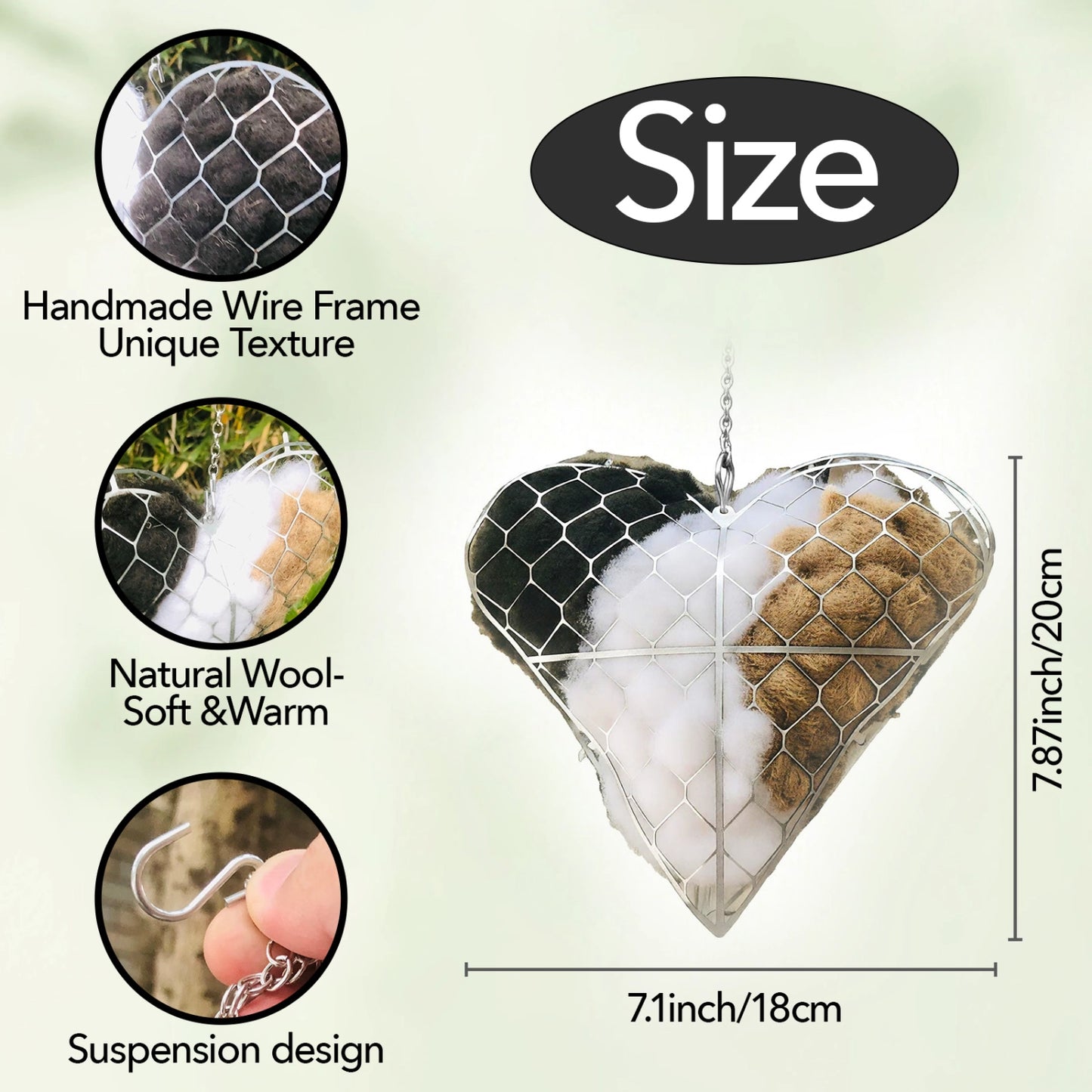 Handmade Alpaca Fiber Heart Bird Nesting Holder, Outdoor Garden Wild Bird Supply