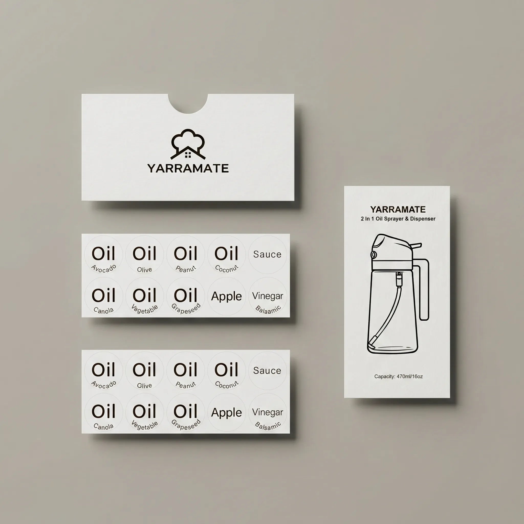 label stickers of 2 in 1 Glass Oil Sprayer Bottle