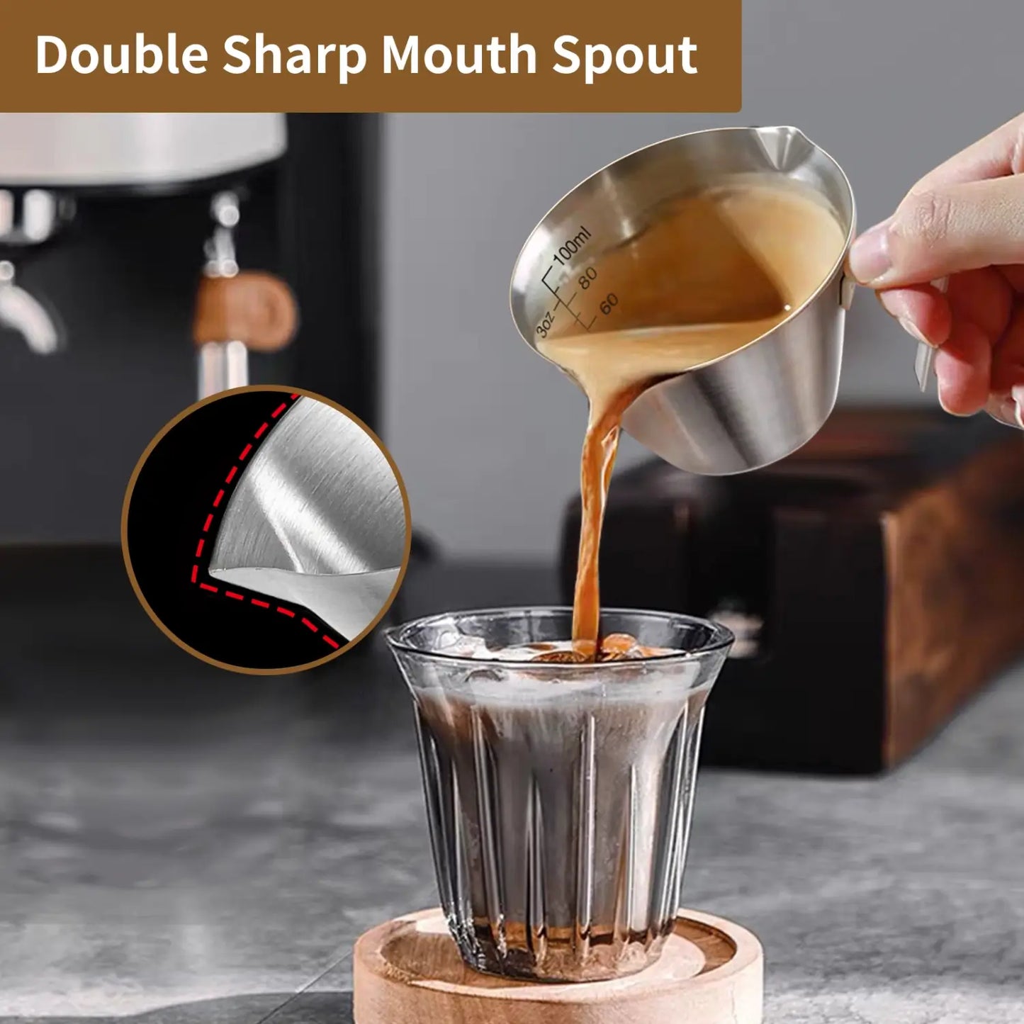 2-Pack Stainless Steel Espresso Shot Cups with Handle, 100ml (Silver)