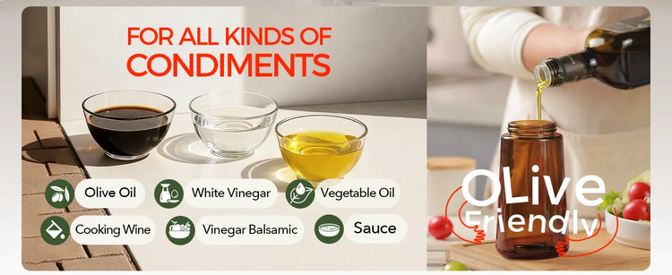 Yarramate amber glass olive oil dispenser bottle, versatile for all kinds of kitchen condiments like vinegar and soy sauce