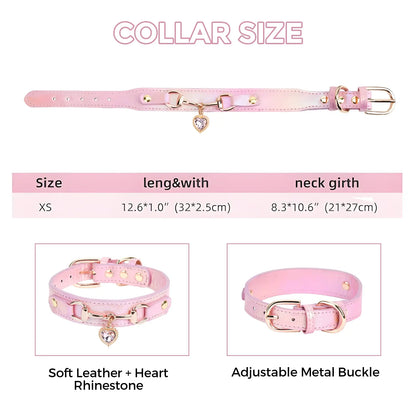 Sparkly PU Leather Dog & Cat Collar with Rhinestones Pink XS