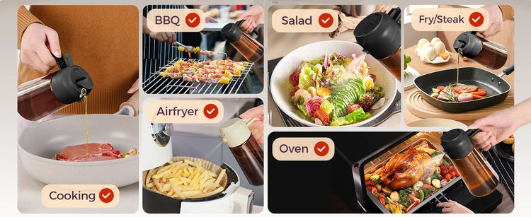 Yarramate 2-in-1 olive oil dispenser and sprayer bottle, perfect for cooking, BBQ, air frying, and salads