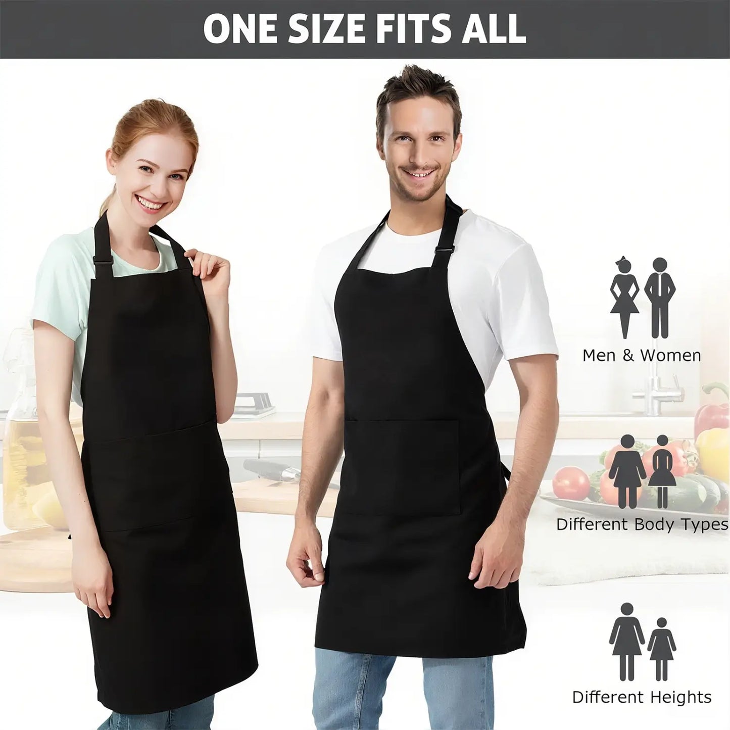 Water Resistant Cooking Apron with 2 Pockets, Adjustable Kitchen BBQ Craft Apron