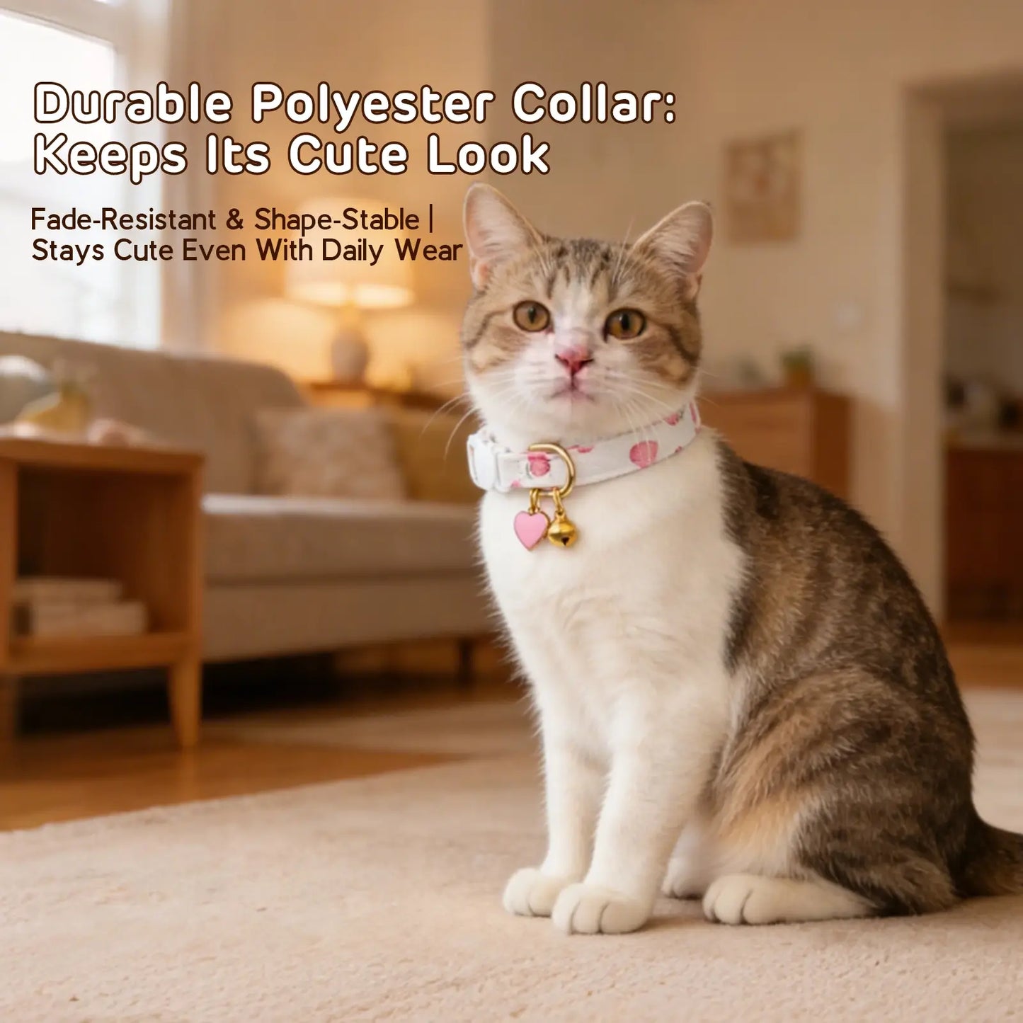 Cotton Breakaway Cat Collar with Strawberry Pendant Pink