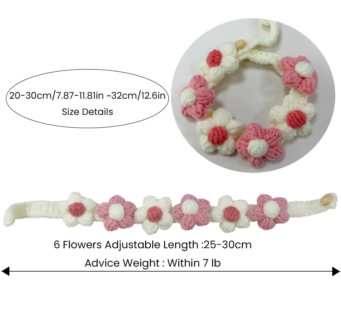 Crochet Flower Pet Collar, Soft Cotton Macaron Floral Scarf with Button Closure