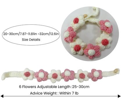 Crochet Flower Pet Collar, Soft Cotton Macaron Floral Scarf with Button Closure