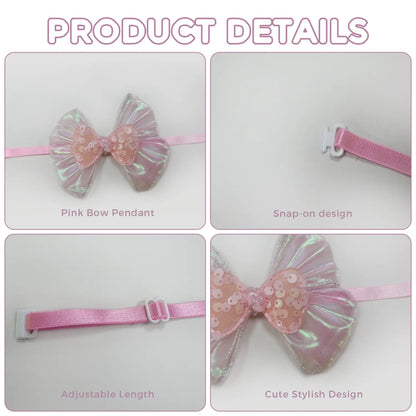 Soft Pink Bow Tie Collar for Dogs & Cats, Adjustable Quick Release Buckle One Size
