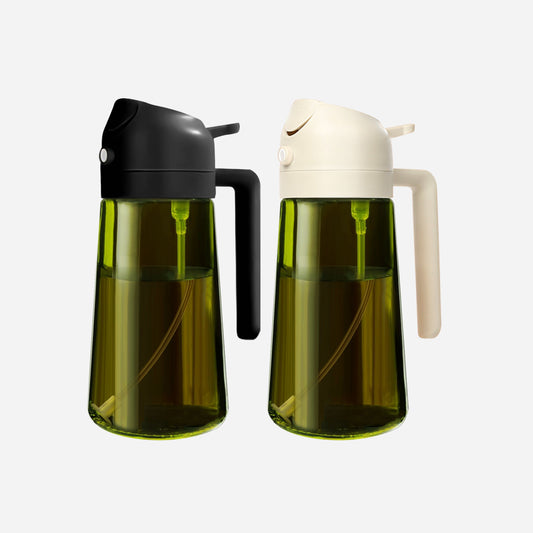 Set of 2 UV protection 2 in 1 Glass Oil Spray Bottle for kitchen cooking 16oz/470ml Dark Green glass oil jar
