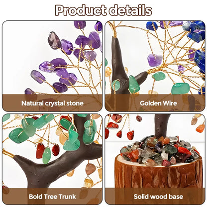 7 Chakra Crystal Wire Tree, Wooden Base Home Office Desk Decor Gift