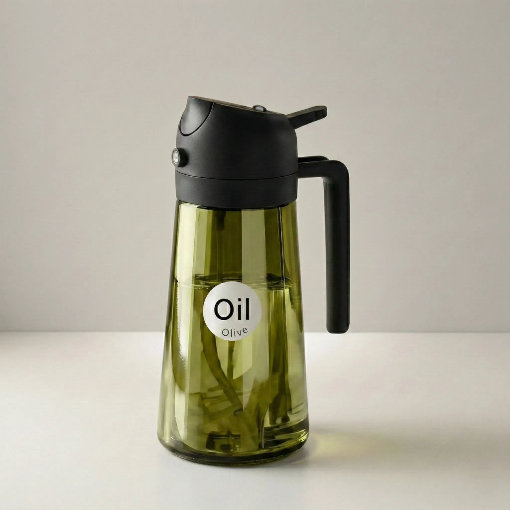 2-in-1 Oil Sprayer Bottle – 16oz Glass Olive Oil Dispenser for Cooking, Salad Grill (Dark Green)