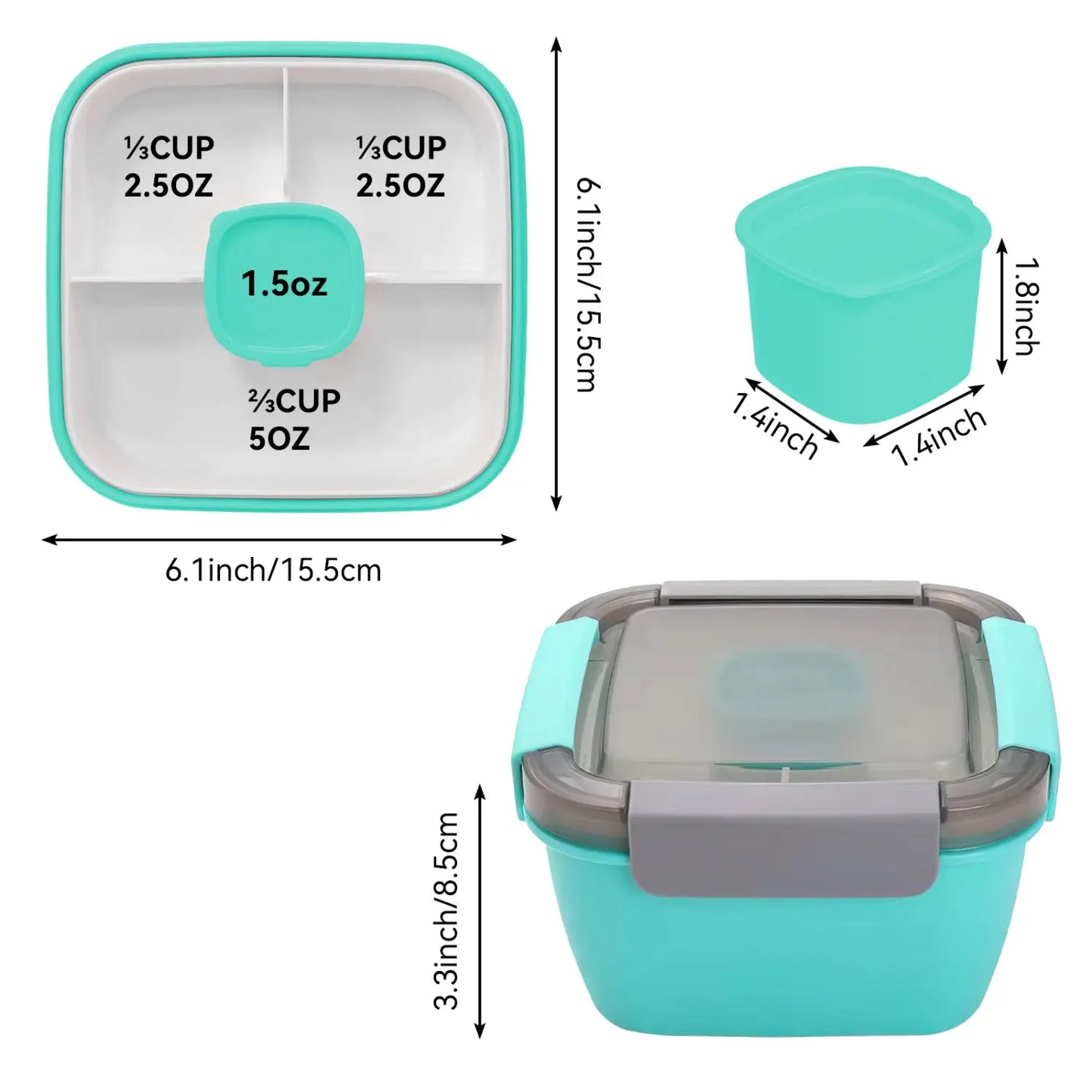 40oz 2-Layer Stackable Lunch Box with 3 Compartments