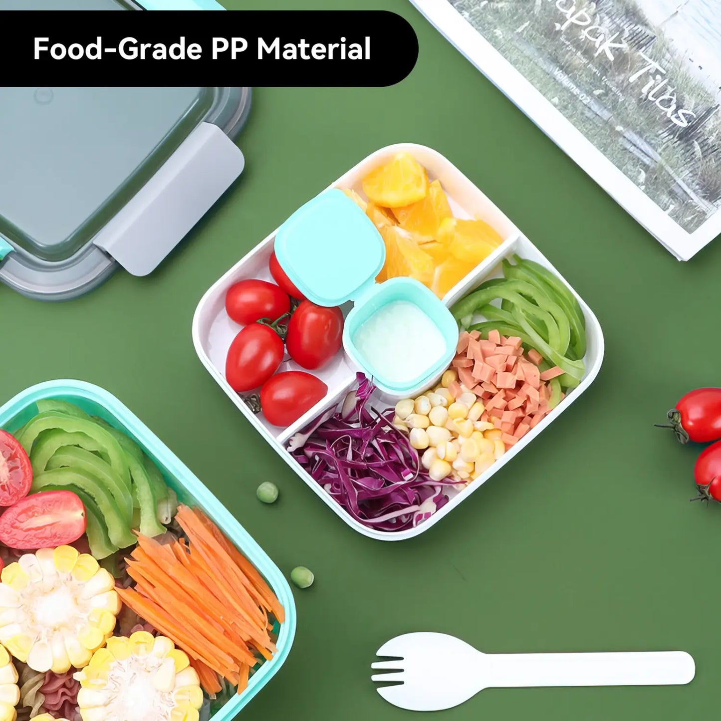 40oz 2-Layer Stackable Lunch Box with 3 Compartments