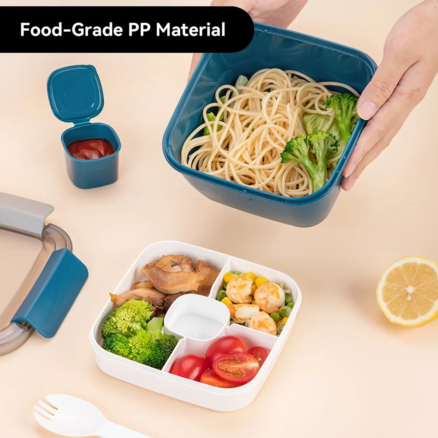 40oz 2-Layer Stackable Lunch Box with 3 Compartments