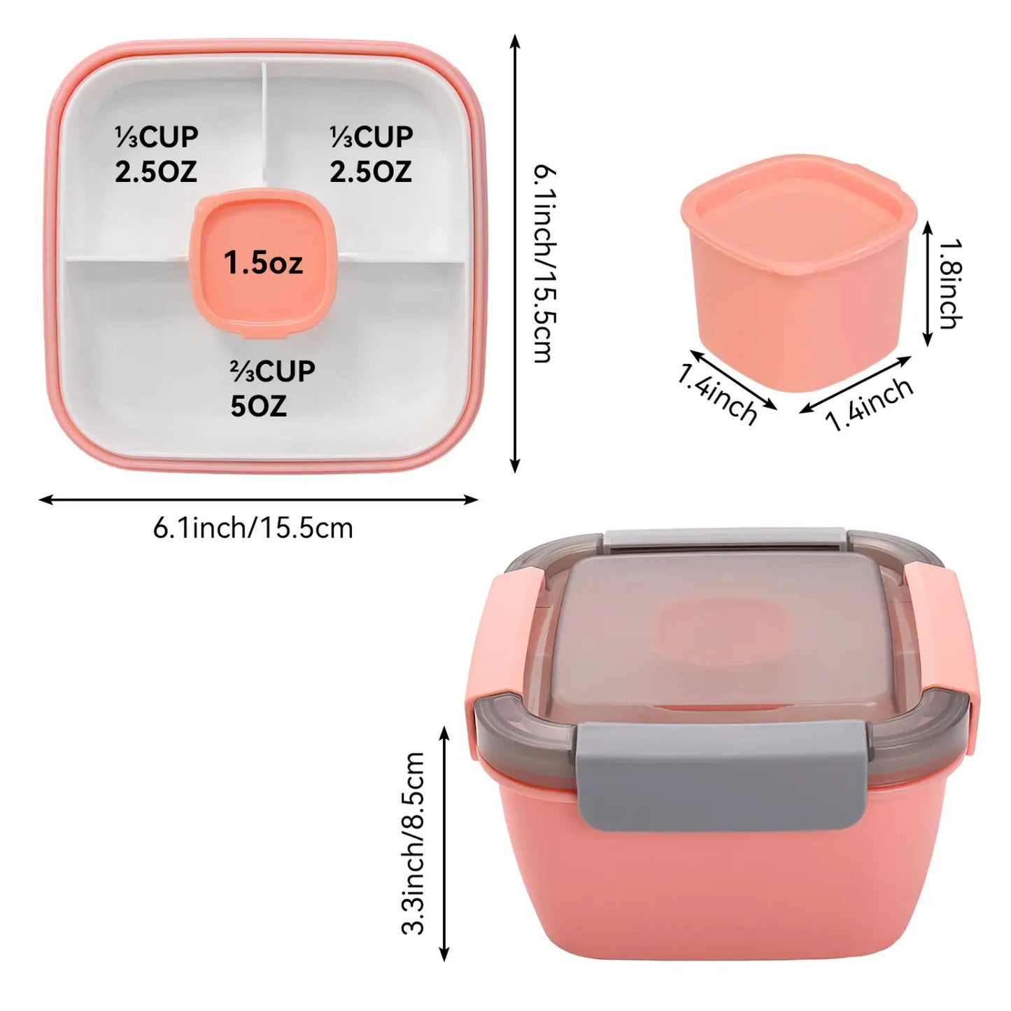 40oz 2-Layer Stackable Lunch Box with 3 Compartments