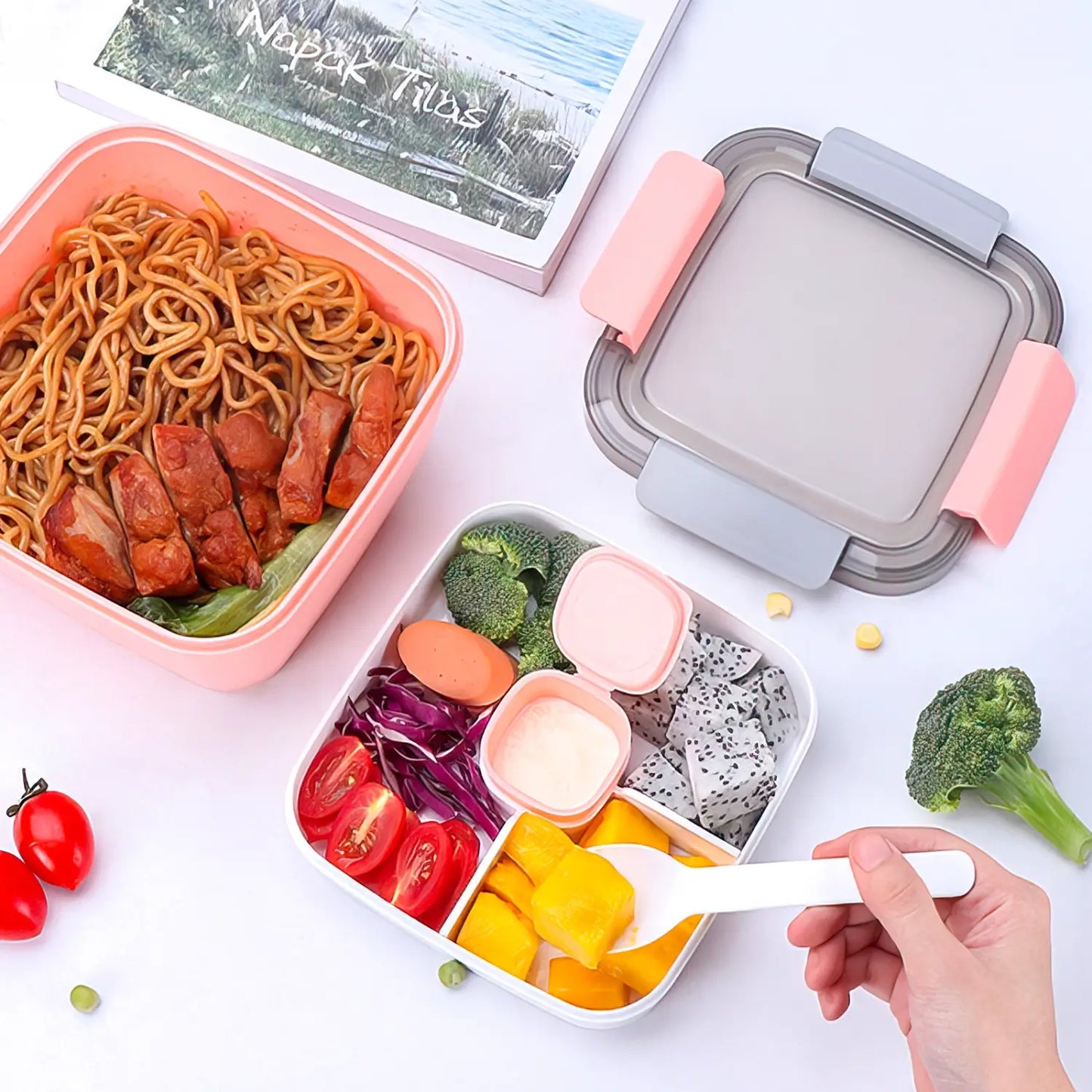 40oz 2-Layer Stackable Lunch Box with 3 Compartments