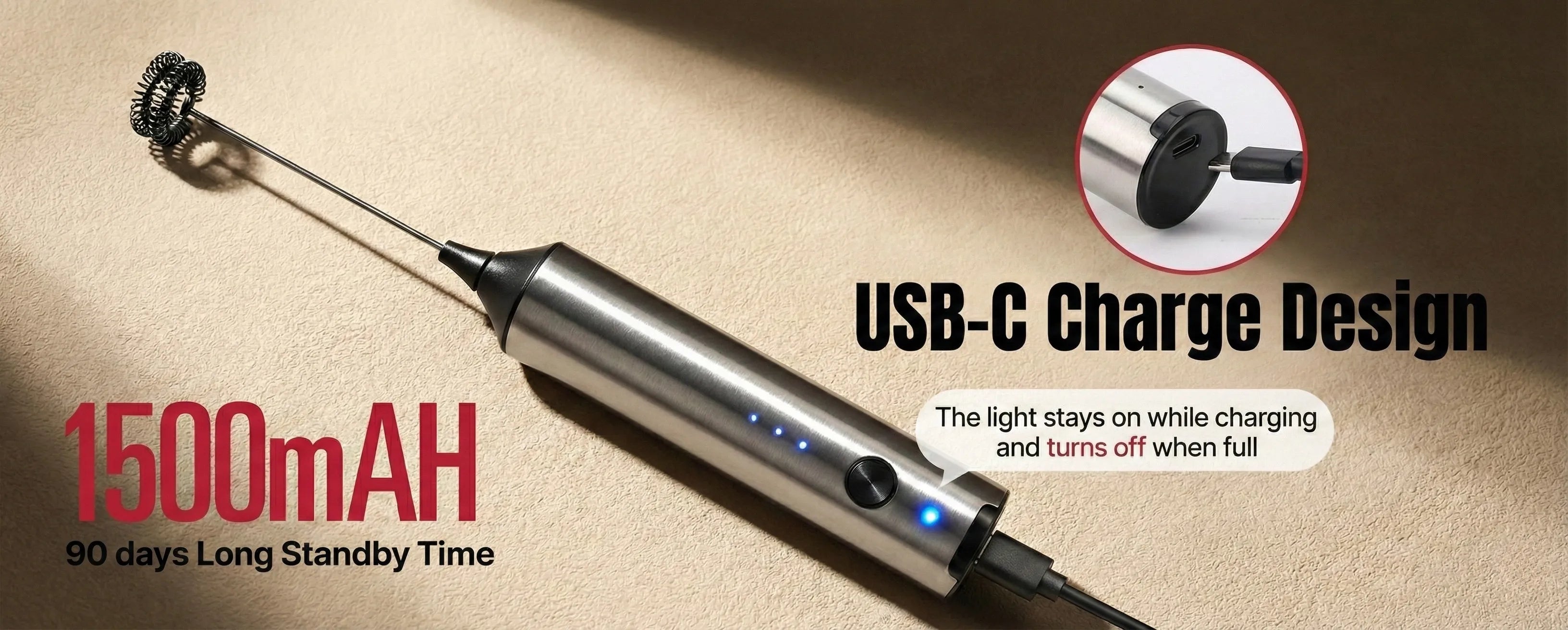 yarramate milk frother with usb-c charge design