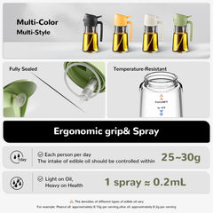 YARRAMTE 2 in 1 Oil Sprayer Bottle Dispenser 16oz/470ml Glass Olive Oil Sprayer Cooking Oil Sprayer Bottle for Kitchen Salad, Grill, BBQ (With Stickers)
