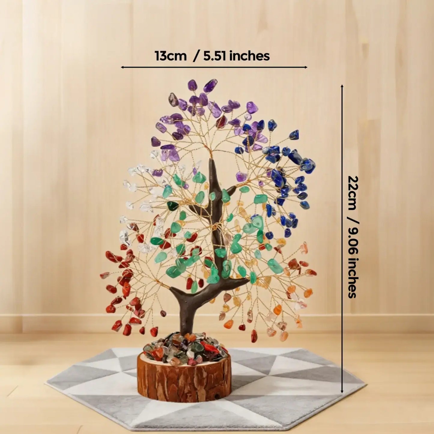 7 Chakra Crystal Wire Tree, Wooden Base Home Office Desk Decor Gift