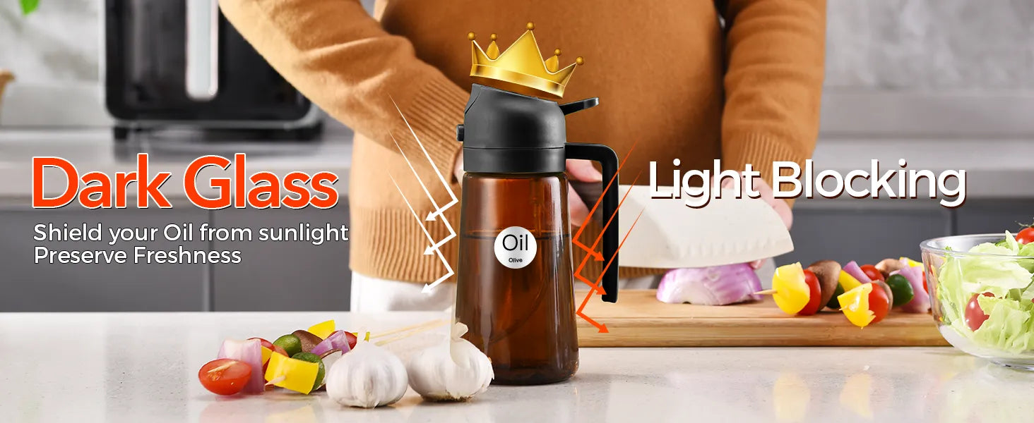 Yarramate dark glass olive oil dispenser bottle with light blocking design to preserve oil freshness