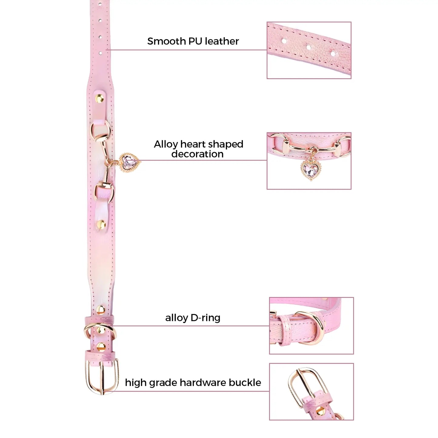 Sparkly PU Leather Dog & Cat Collar with Rhinestones Pink XS