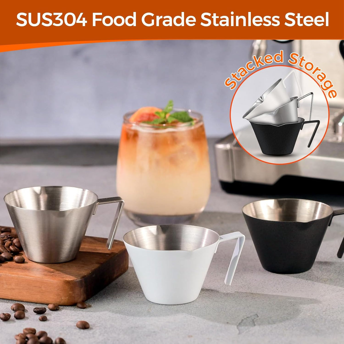 Stainless Steel Espresso Shot Cups with Spout - 2/4/10 Pack