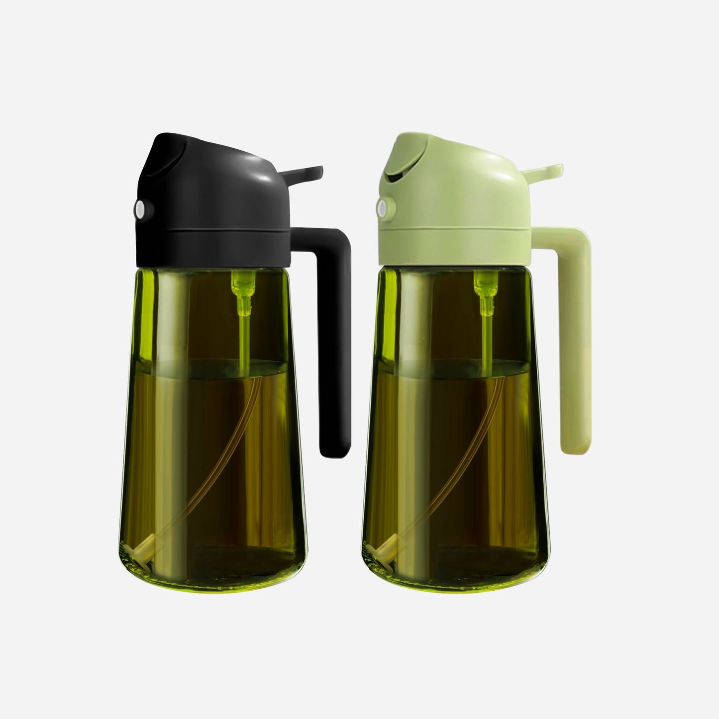 Set of 2 UV protection 2 in 1 Glass Oil Spray Bottle for kitchen cooking 16oz/470ml Dark Green glass oil jar 
