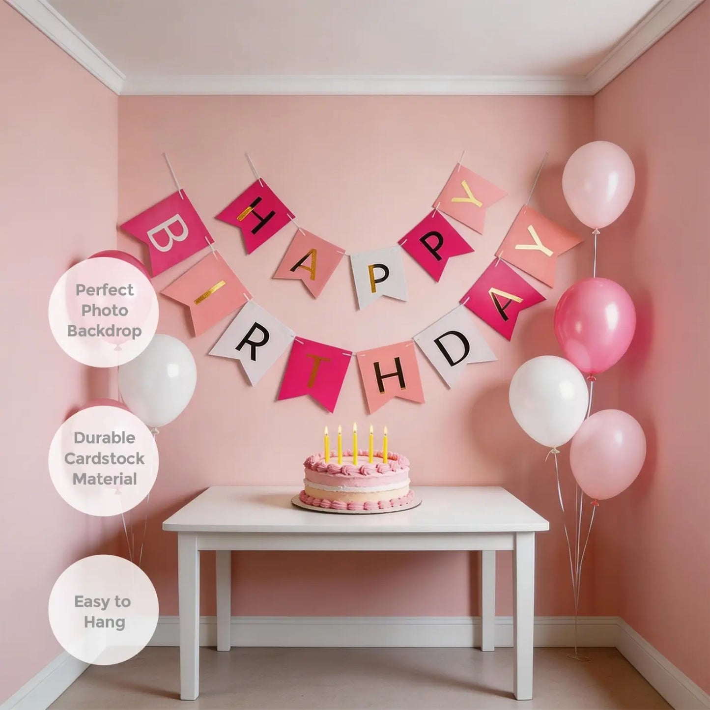 Pre Strung Glitter Happy Birthday Garland, Hanging Letter Party Banner