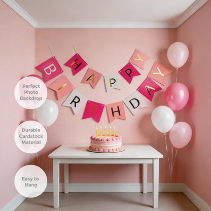 Pre Strung Glitter Happy Birthday Garland, Hanging Letter Party Banner