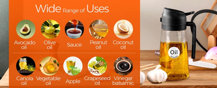 2-in-1 oil sprayer bottle for kitchen use, suitable for olive oil, avocado oil, vinegar, sauce and various cooking oils