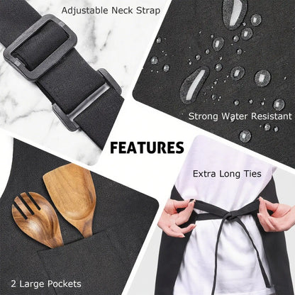 Water Resistant Cooking Apron with 2 Pockets, Adjustable Kitchen BBQ Craft Apron