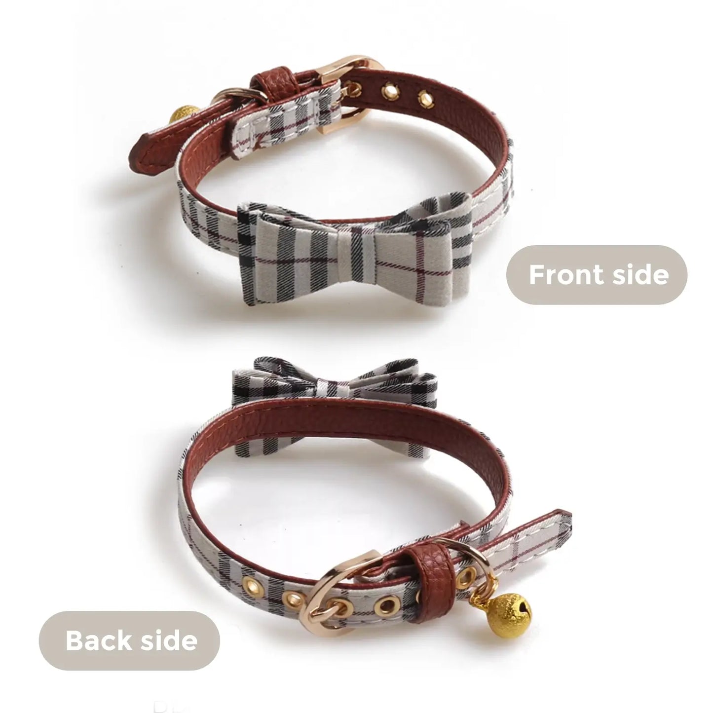 Plaid Dog Collar with Bow Bell, Adjustable Soft Checkered Pet Collar for Small