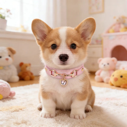 Sparkly PU Leather Dog & Cat Collar with Rhinestones Pink XS