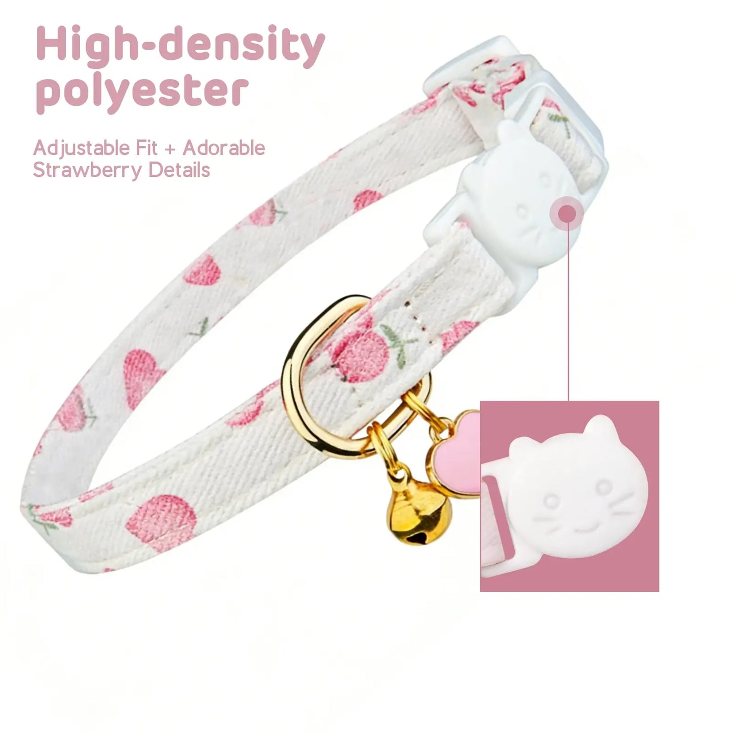 Cotton Breakaway Cat Collar with Strawberry Pendant Pink