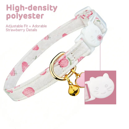 Cotton Breakaway Cat Collar with Strawberry Pendant Pink