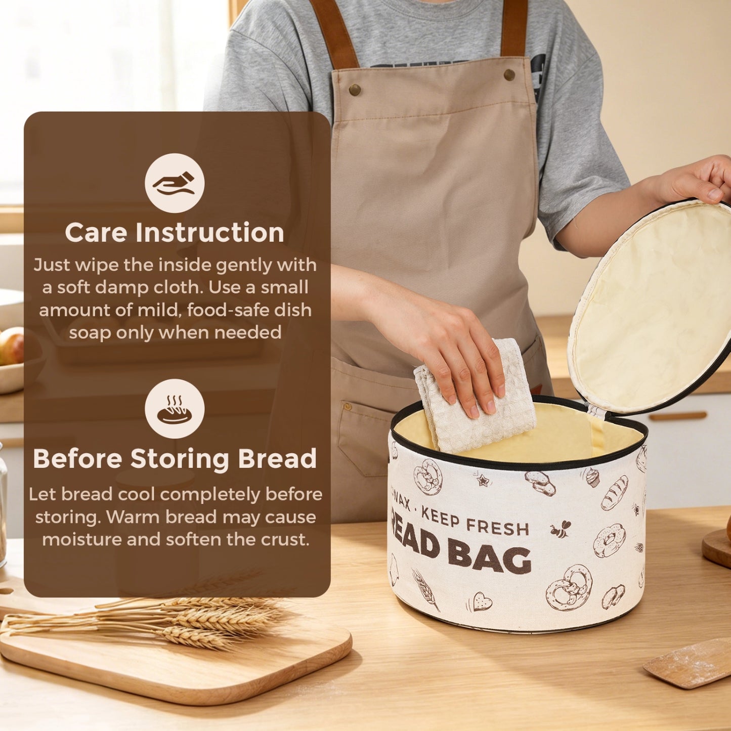 Reusable Beeswax Bread Box with Zippered Lid