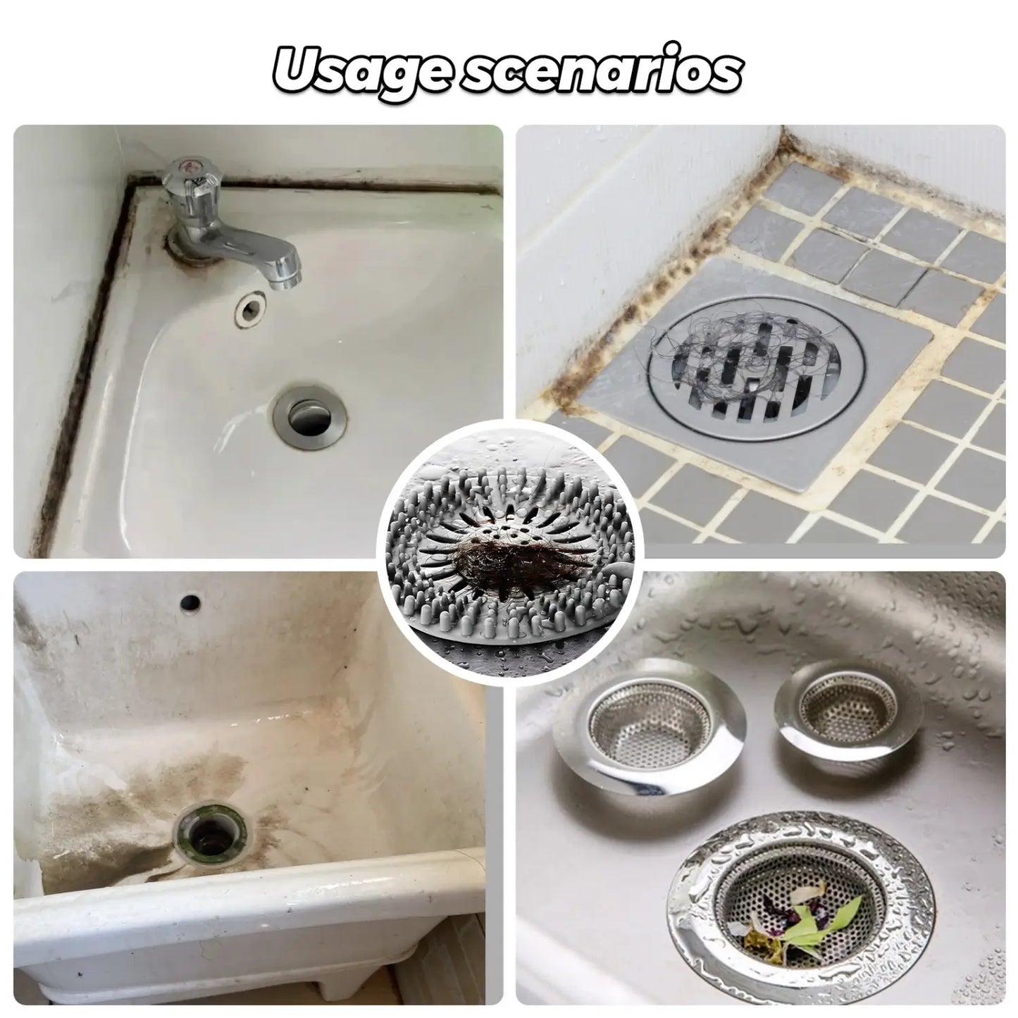 Silicone Shower Drain Hair Catcher & Sink Strainer