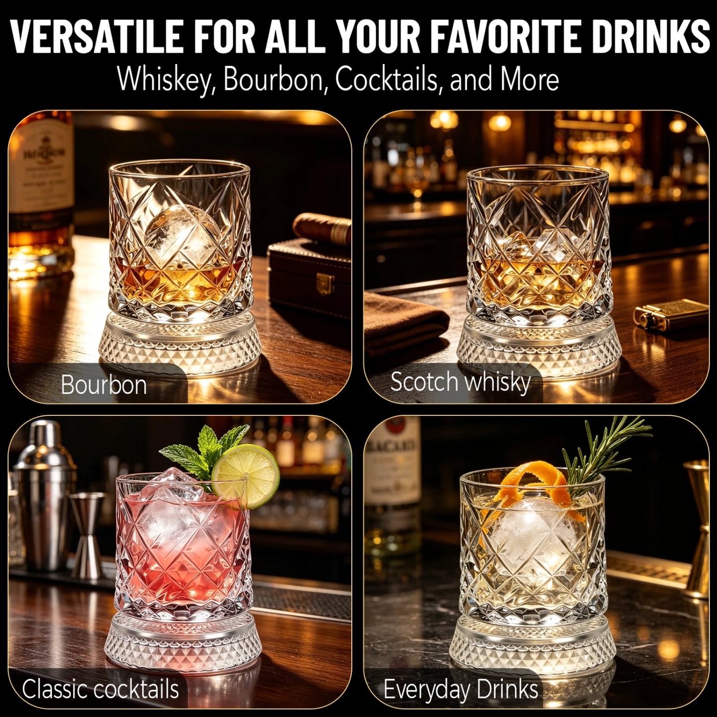 Whiskey Glass with 360° Rotating Bases 2Pcs