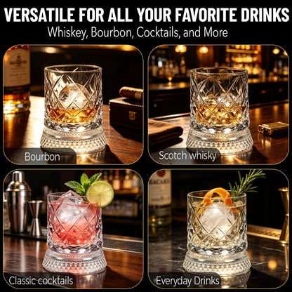 Whiskey Glass with 360° Rotating Bases 2Pcs