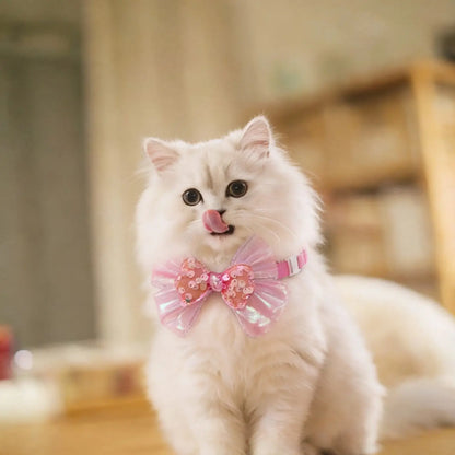 Soft Pink Bow Tie Collar for Dogs & Cats, Adjustable Quick Release Buckle One Size