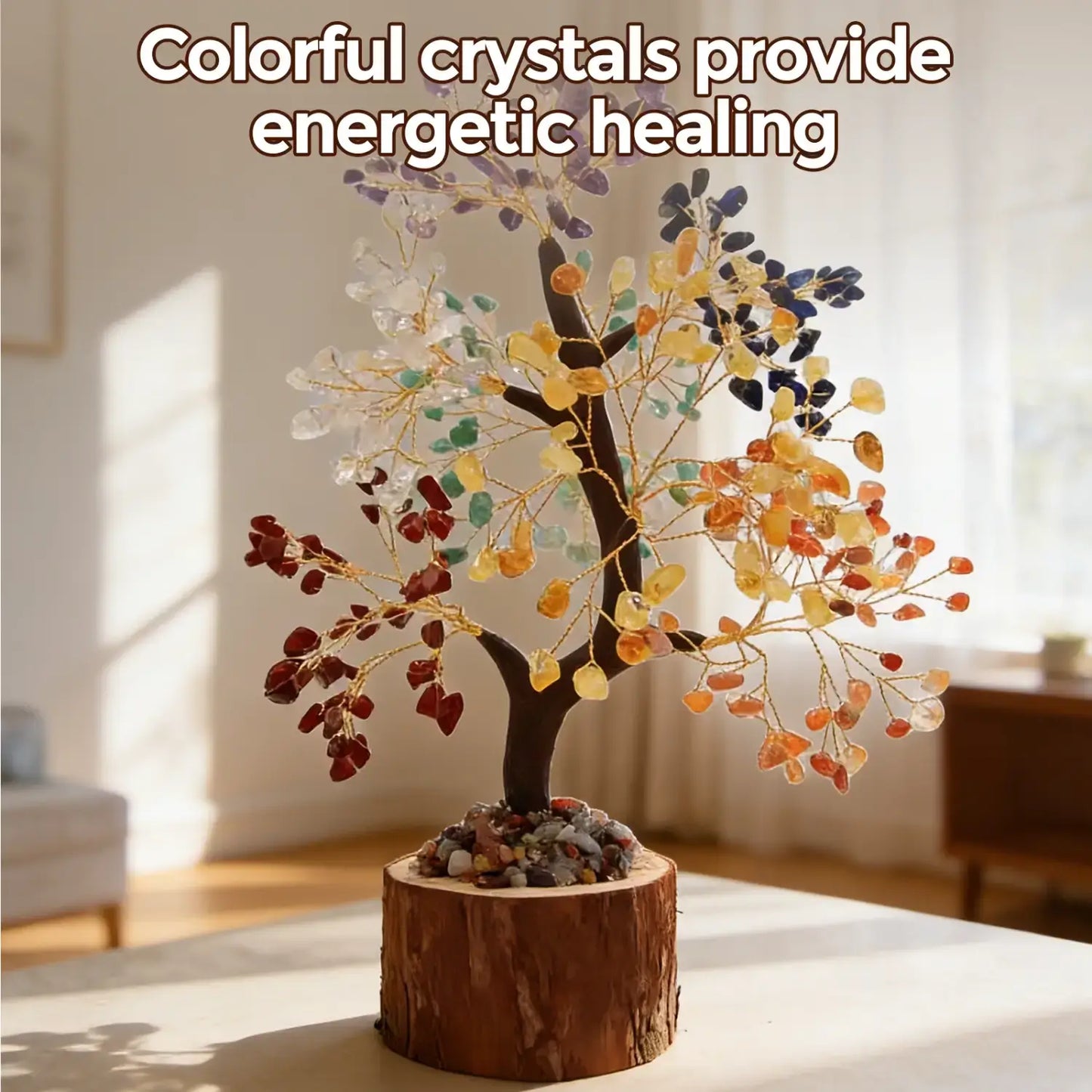 7 Chakra Crystal Wire Tree, Wooden Base Home Office Desk Decor Gift