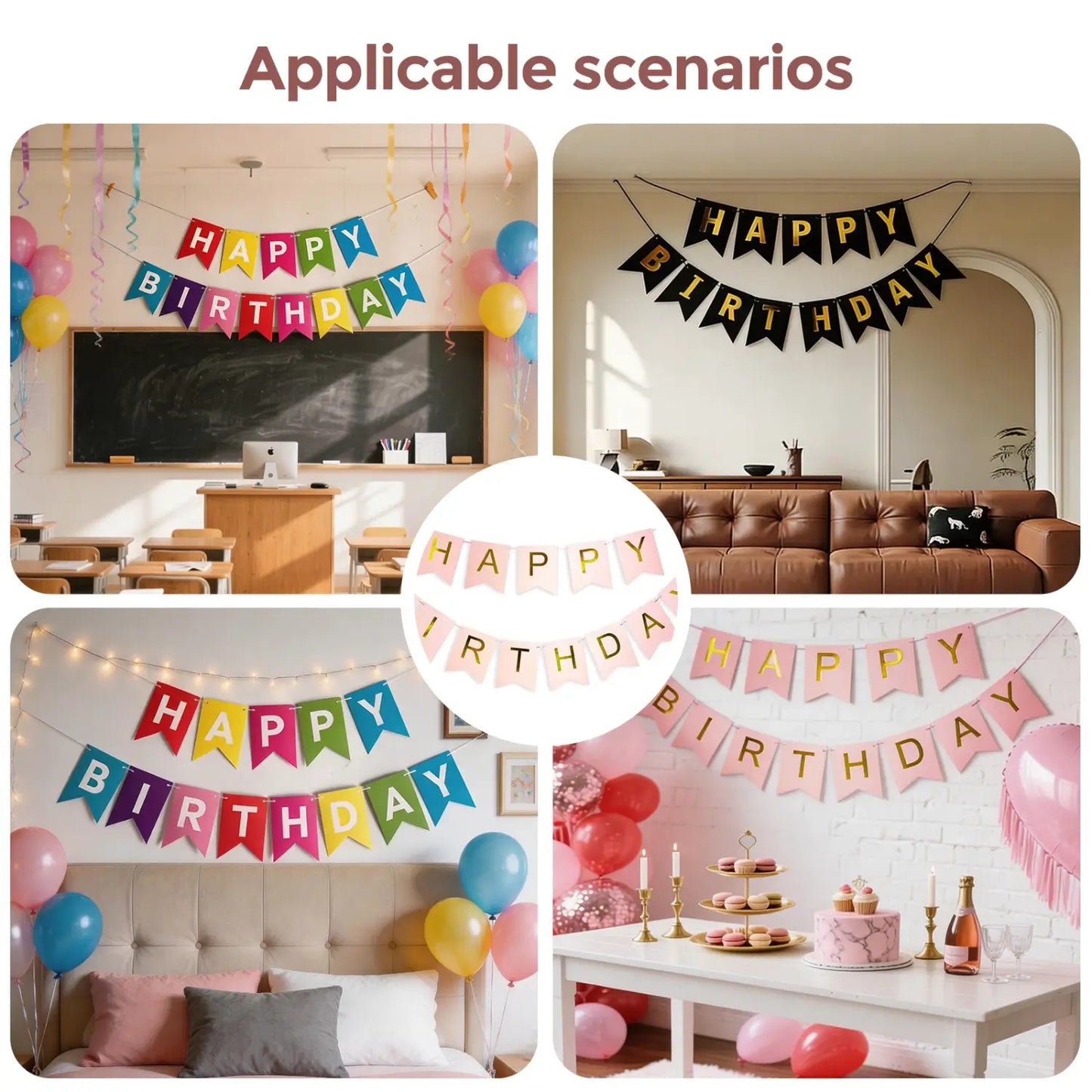 Pre Strung Glitter Happy Birthday Garland, Hanging Letter Party Banner