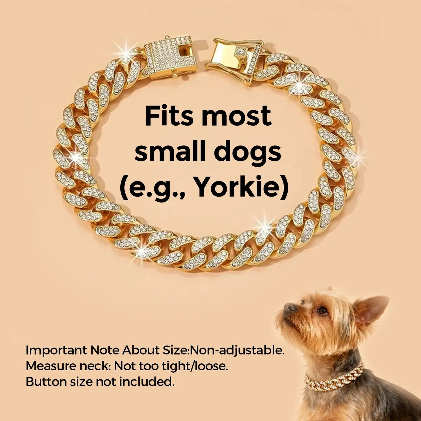 Gold 10 in Crystal Cuban Link Dog Collar Diamond Metal Pet Necklace with Safe Buckle