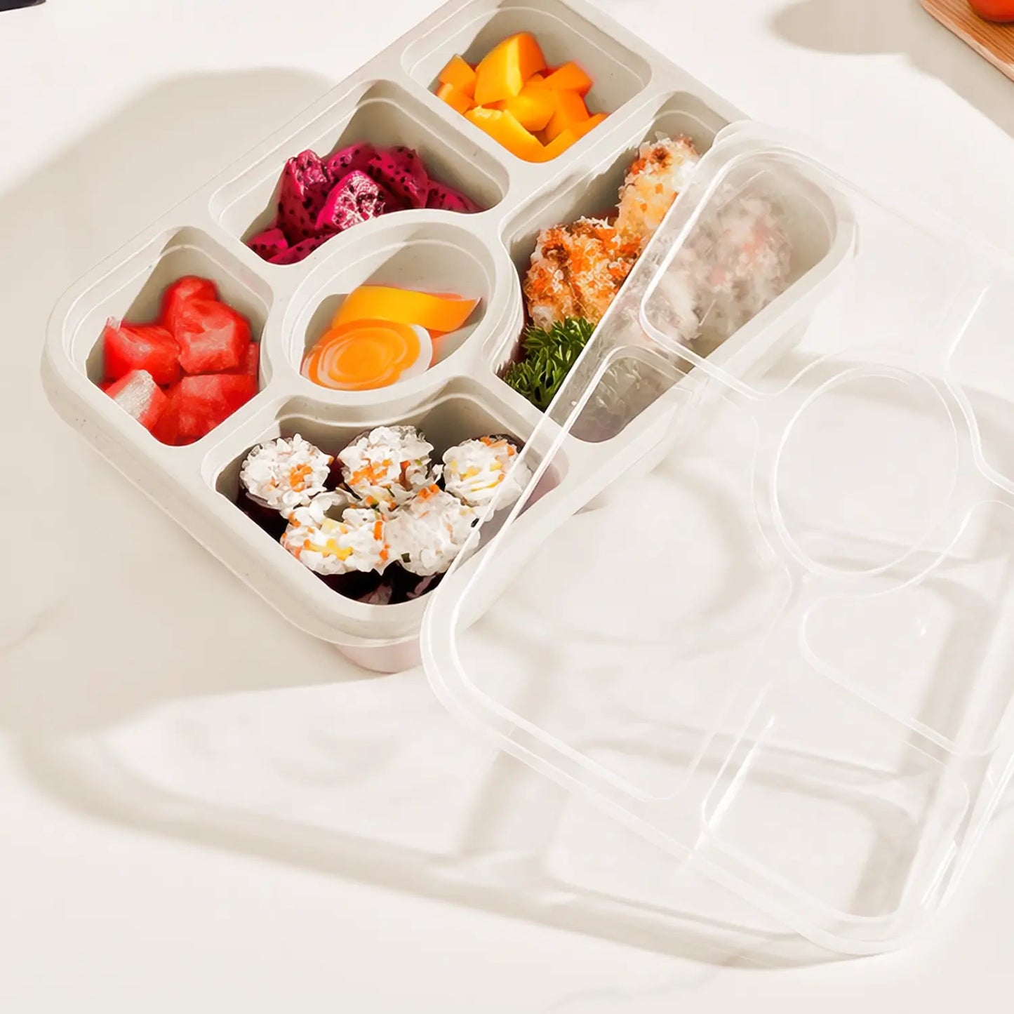 6-Compartment Bento Lunch Box with Lid, Stackable Food Container