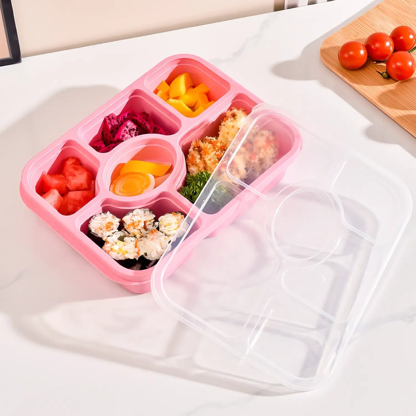6-Compartment Bento Lunch Box with Lid, Stackable Food Container