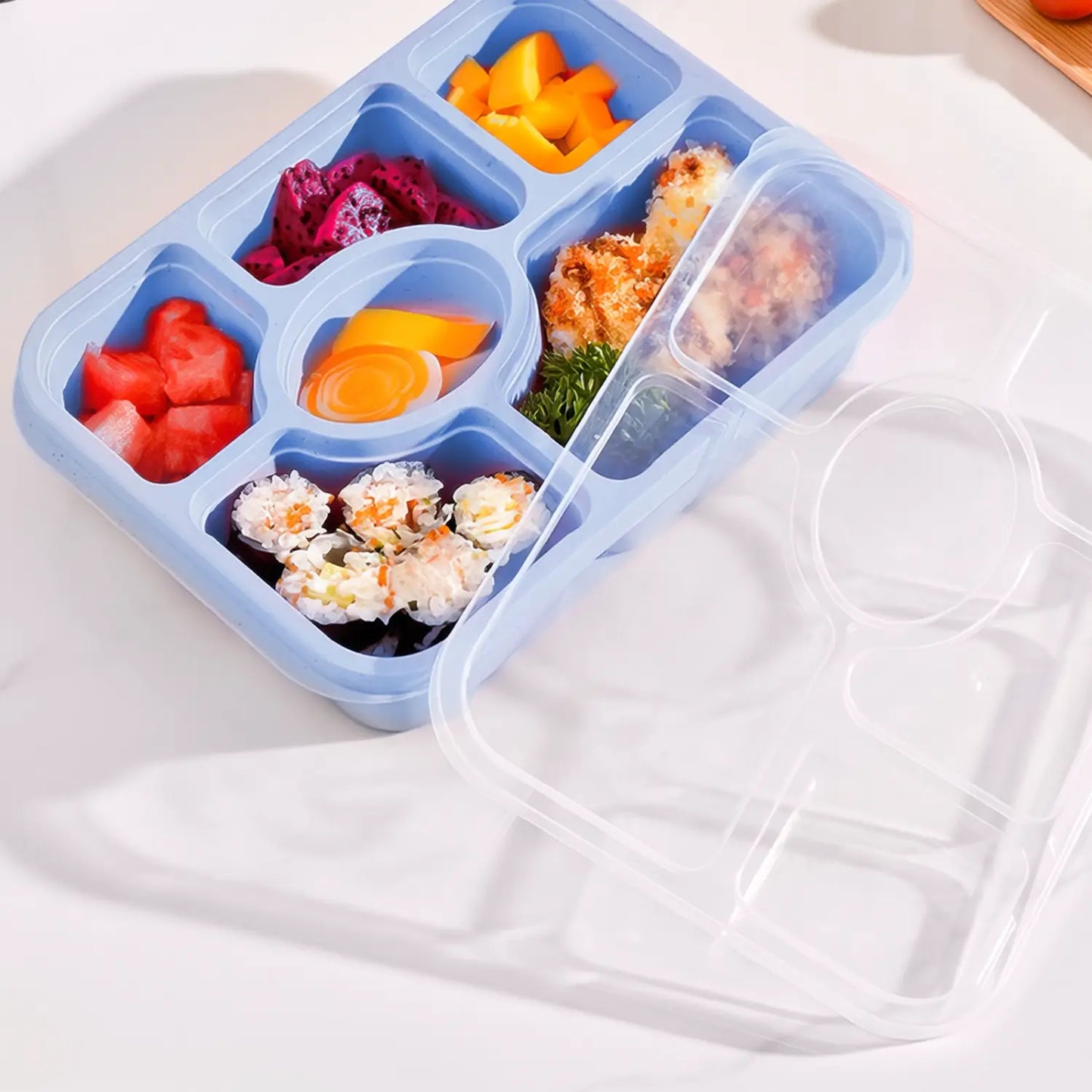 6-Compartment Bento Lunch Box with Lid, Stackable Food Container
