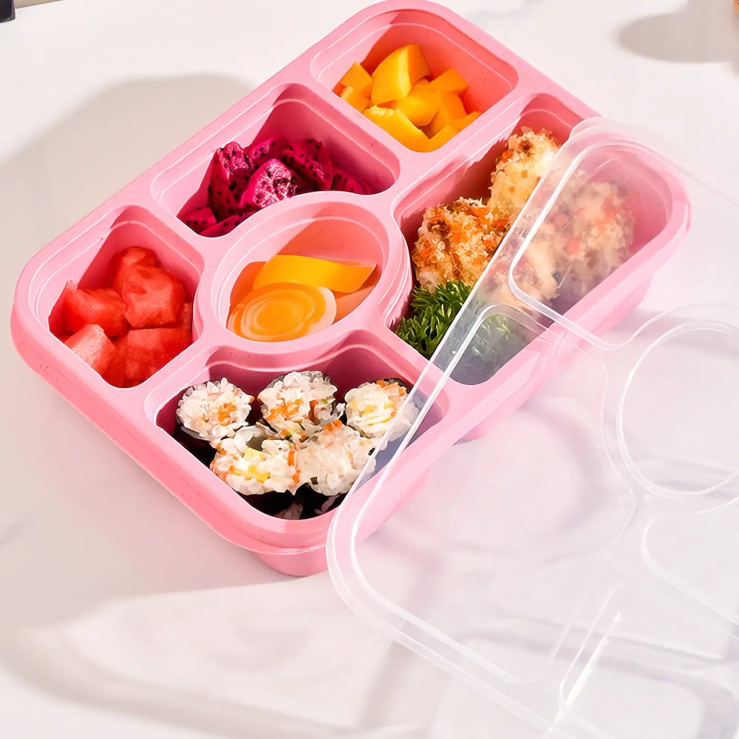 6-Compartment Bento Lunch Box with Lid, Stackable Food Container