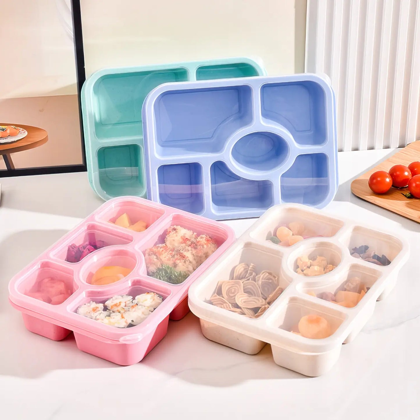 6-Compartment Bento Lunch Box with Lid, Stackable Food Container