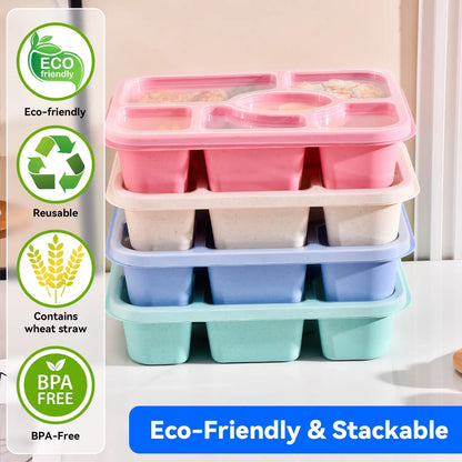 6-Compartment Bento Lunch Box with Lid, Stackable Food Container