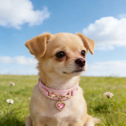 Sparkly PU Leather Dog & Cat Collar with Rhinestones Pink XS